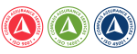 Three ISO certification badges from Compass Assurance Services, representing quality standards recognized by TLH Group.